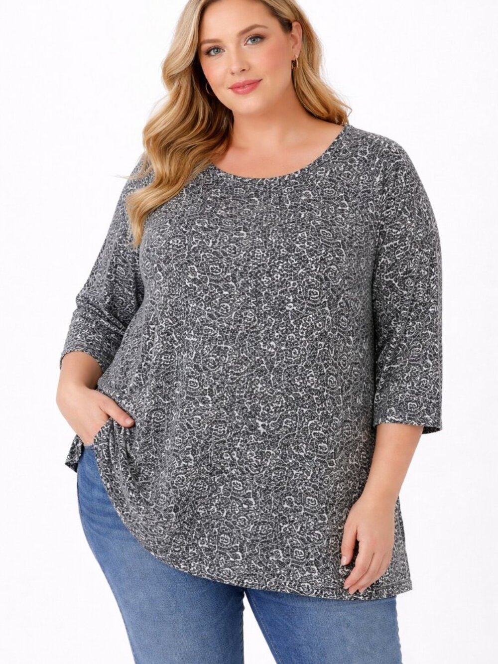 Jessica London Womens Short Sleeve Shirt Size 22/24 Gray White Floral